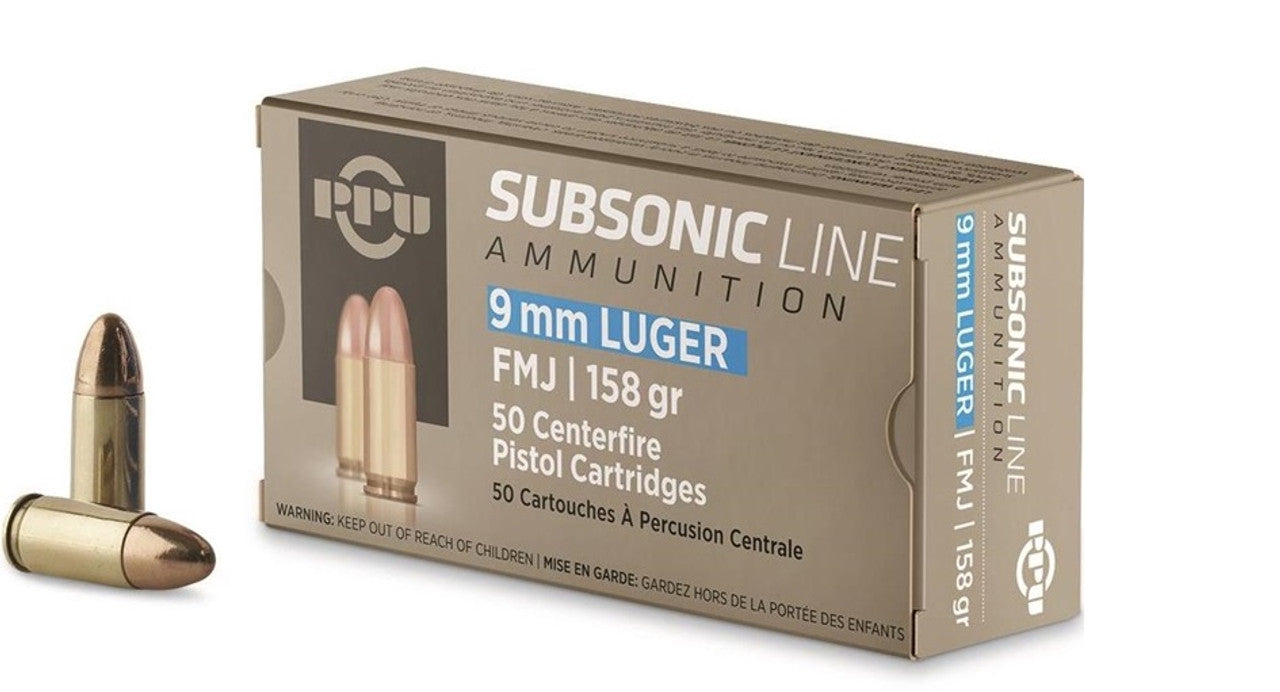 Prvi Partizan 9mm Luger / Parabellum SUBSONIC LINE 158 grain Full Metal Jacket ammunition