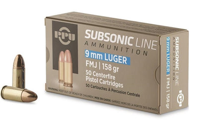 Prvi Partizan 9mm Luger / Parabellum SUBSONIC LINE 158 grain Full Metal Jacket ammunition
