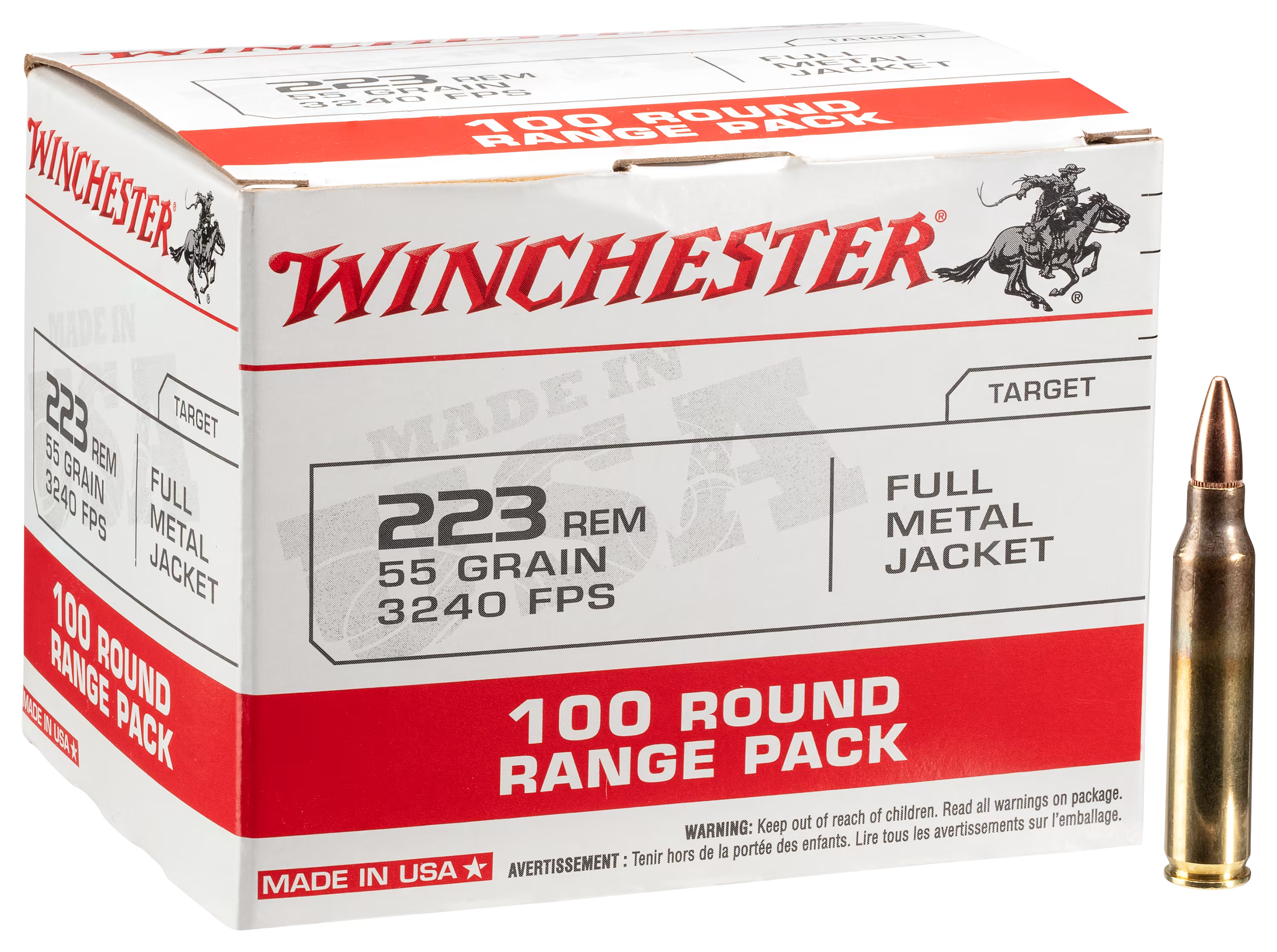 Winchester .223 Remington USA 55 grain Full Metal Jacket ammunition