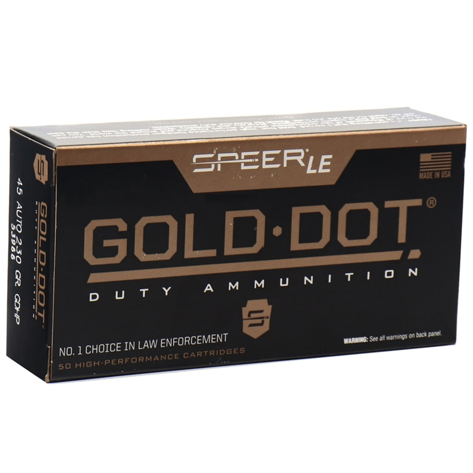 Speer .45 ACP/Auto Gold Dot LE Duty 230 grain Jacketed Hollow Point ammunition