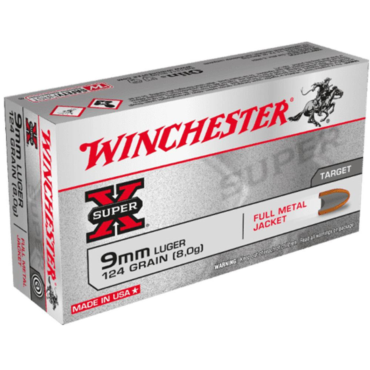 Winchester 9mm Luger / Parabellum Super X 124 grain Full Metal Jacket ammunition