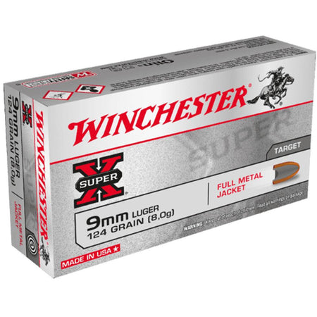 Winchester 9mm Luger / Parabellum Super X 124 grain Full Metal Jacket ammunition