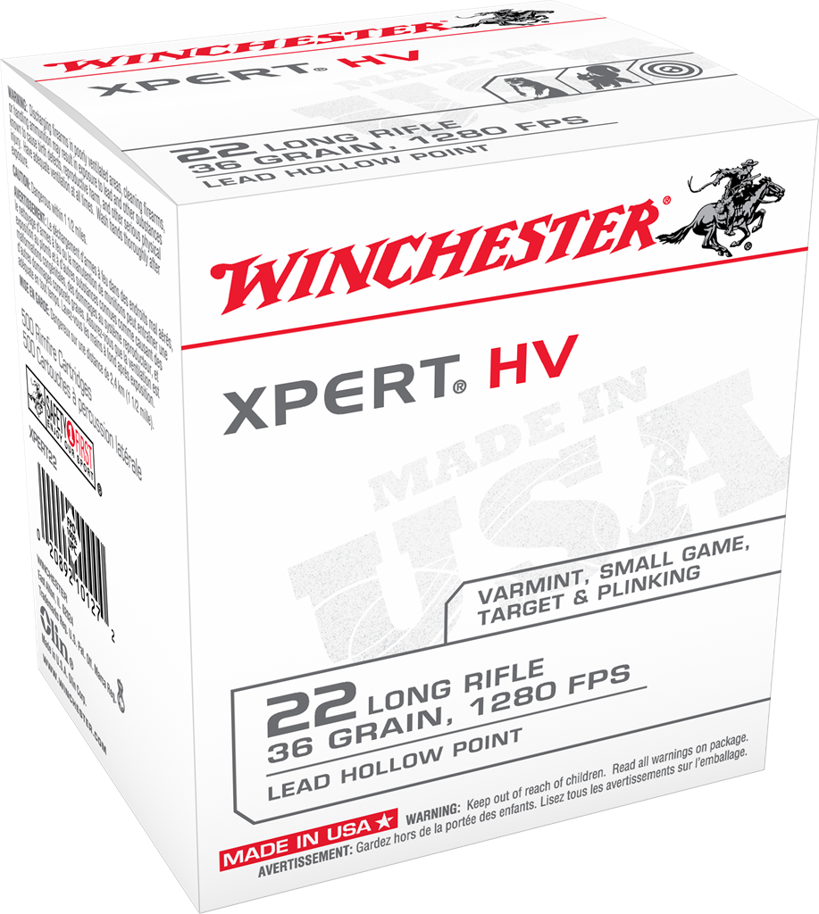 Winchester .22 Long Rifle USA WHITE BOX Xpert HV Varmint 36 grain Lead Hollow Point (LHP) ammunition