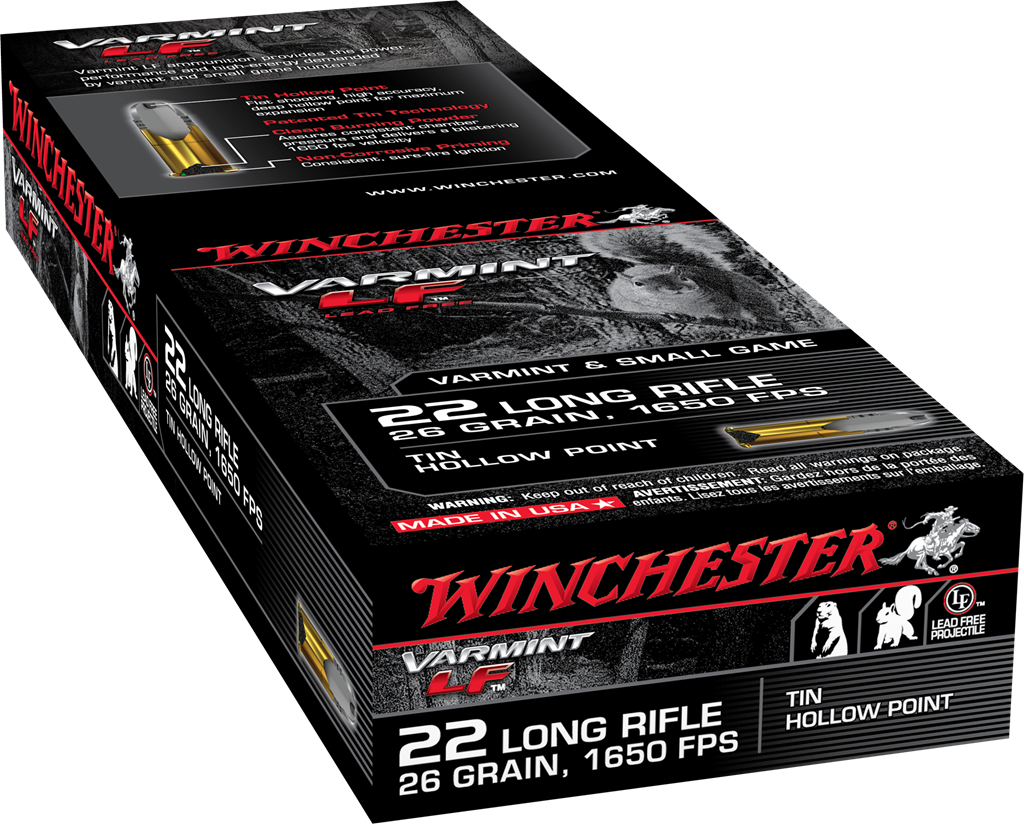 Winchester .22 Long Rifle VARMINT LF Lead Free Hunting 26 grain Tin Hollow Point ammunition