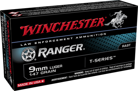 Winchester 9mm Luger / Parabellum Ranger T-Series LE 147 grain Jacketed Hollow-Point ammunition