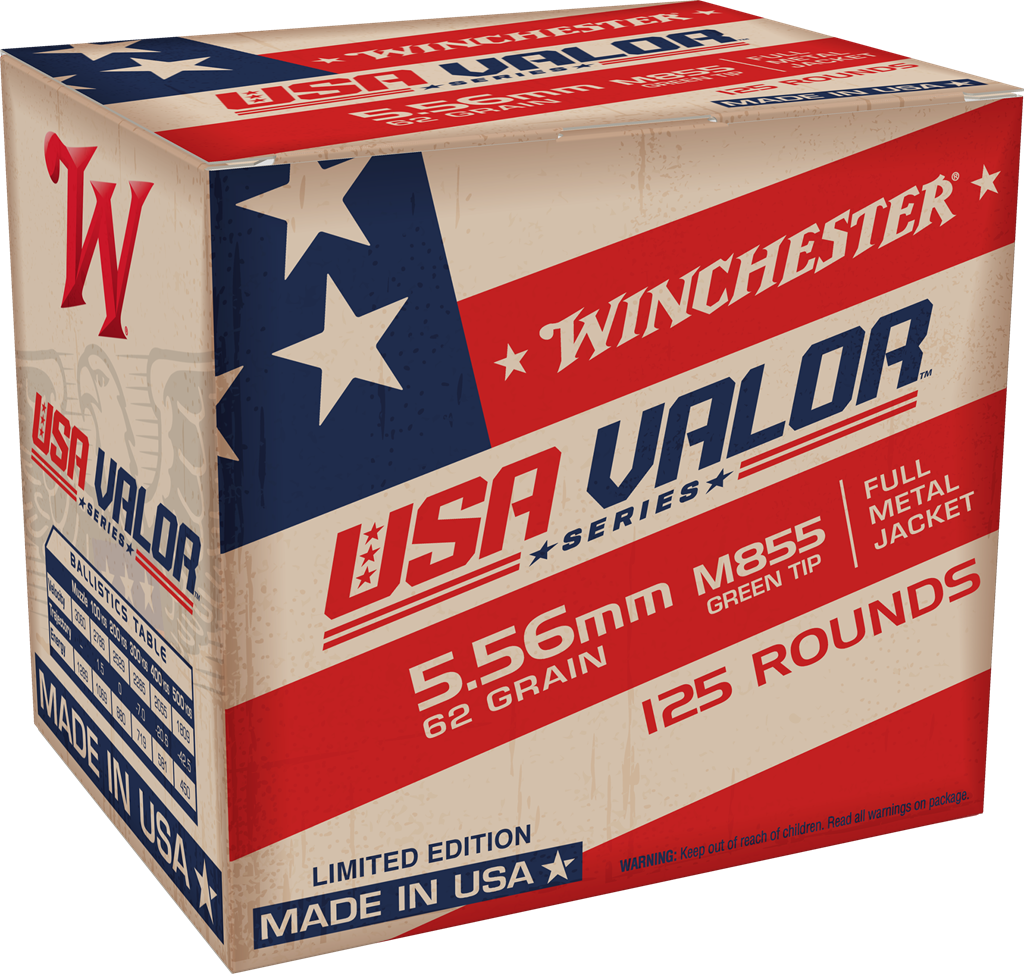 Winchester 5.56x45mm NATO USA Valor M855 Green Tip 62 grain Full Metal Jacket ammunition
