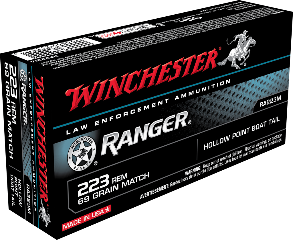 Winchester .223 Remington Ranger 69 grain Hollow Point Boat Tail ammunition