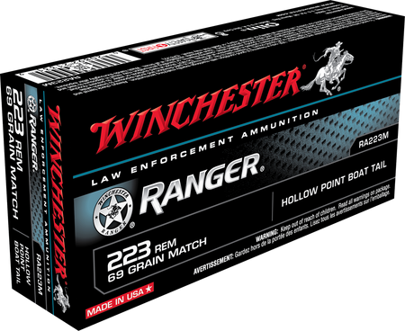 Winchester .223 Remington Ranger 69 grain Hollow Point Boat Tail ammunition