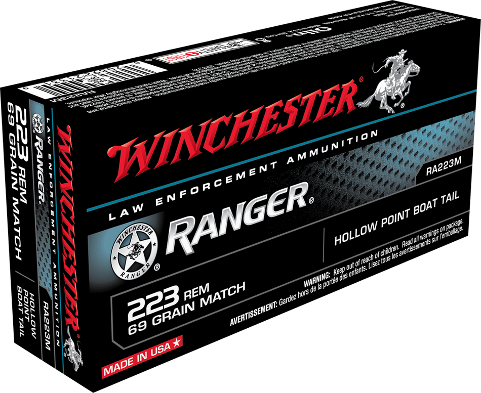 Winchester .223 Remington Ranger 69 grain Hollow Point Boat Tail ammunition