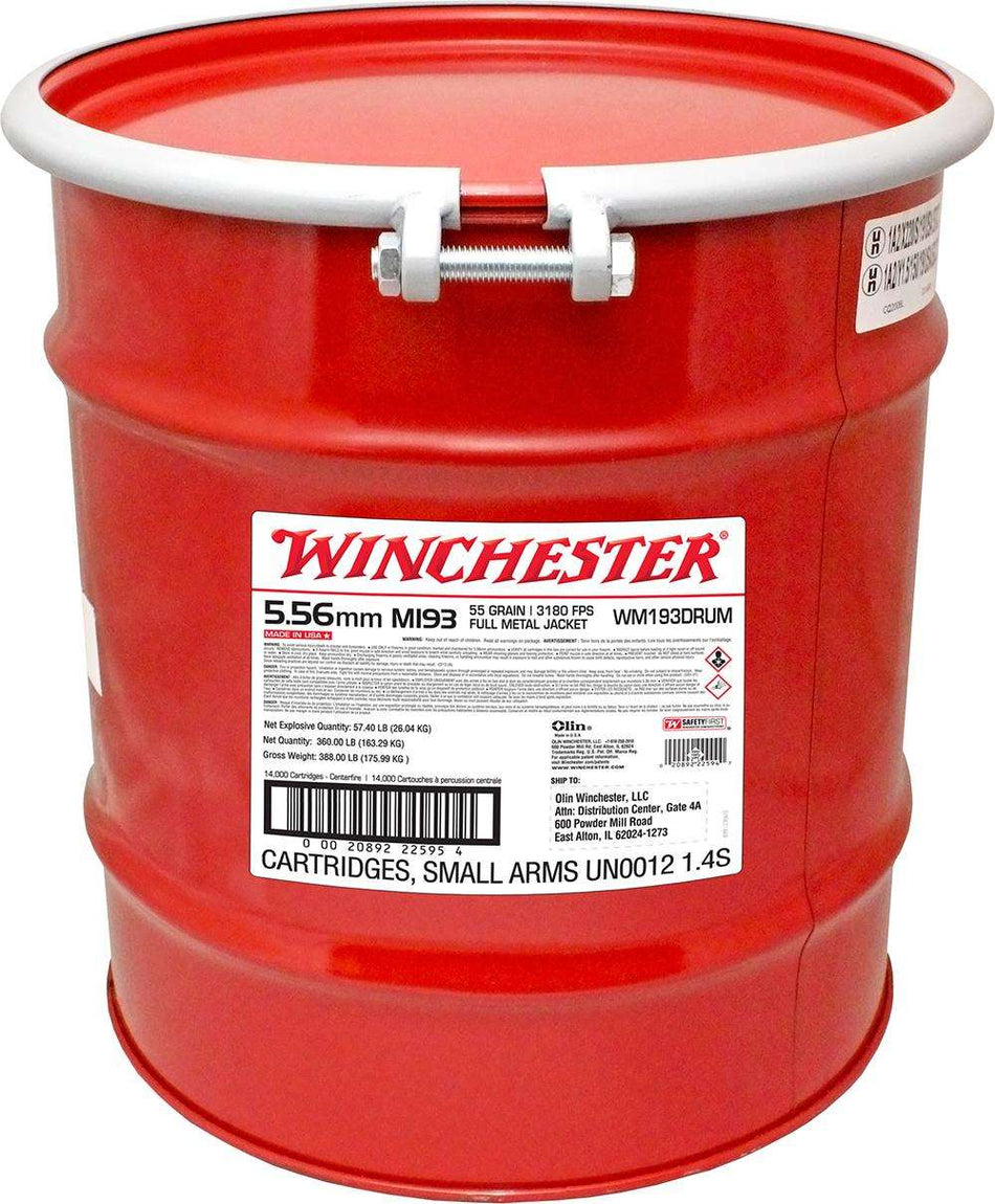 Winchester 5.56x45mm NATO USA M193 Drum 55 grain Full Metal Jacket ammunition
