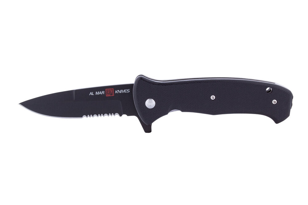 Al Mar Knives SERE Night G-Series Folding Knife 3.6 In D2 Black Combo Edge Blade