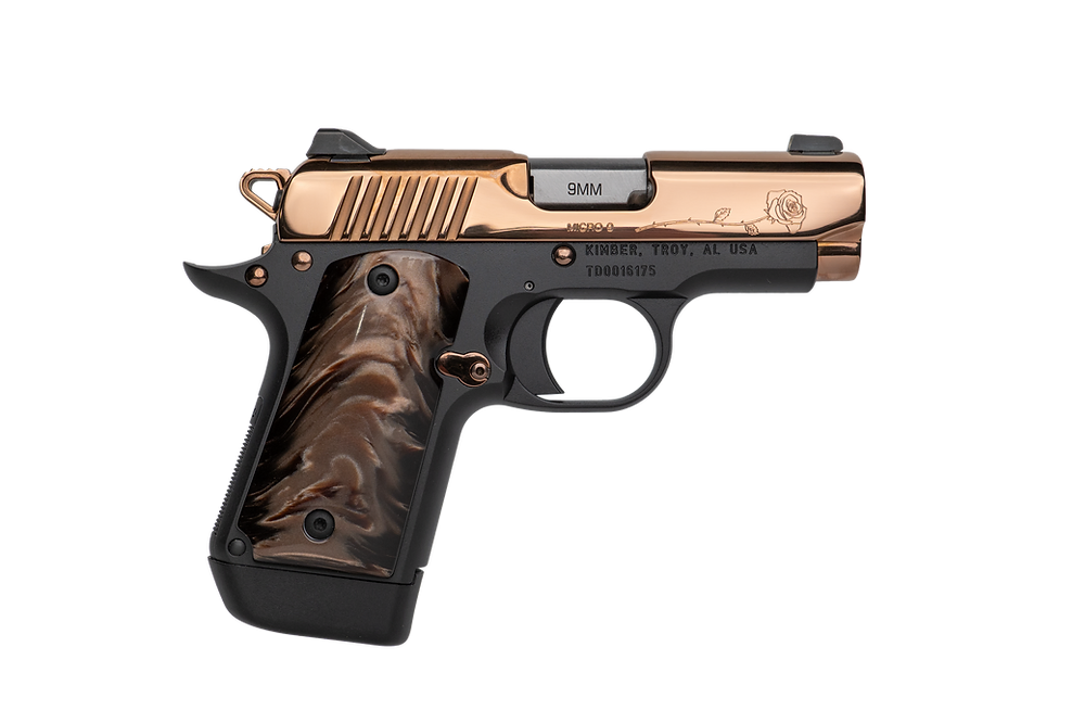 KIMBER MICRO 9 ROSE GOLD 9MM PISTOL ROSE ENGRAVED GODDESS KIRINITE GRIP 1-7RD