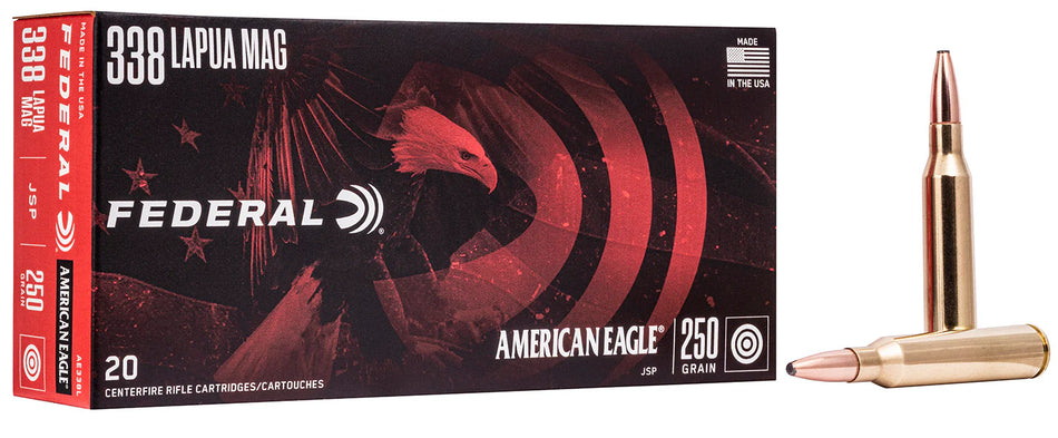 Federal .338 Lapua Magnum American Eagle 250 grain Jacketed Soft Point ammunition