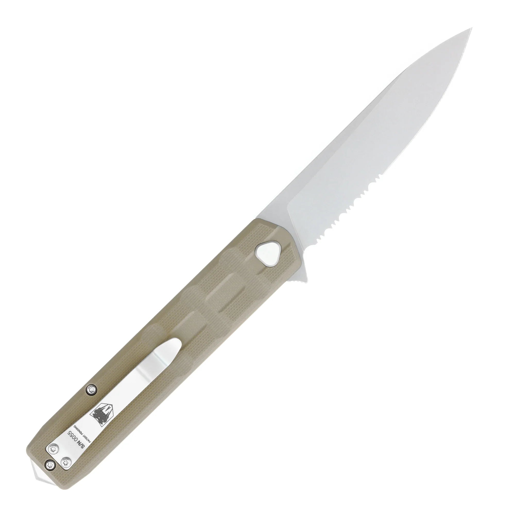 CobraTec Kuzio OTF Knife Tan G10 Handle 3.25" Drop Serrated Blade
