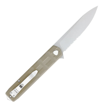 CobraTec Kuzio OTF Knife Tan G10 Handle 3.25" Drop Serrated Blade