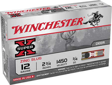 Winchester 12 Gauge Shotgun Ammo Super X Lead Free Zinc Slug 2.75 in 3/4 oz Slug