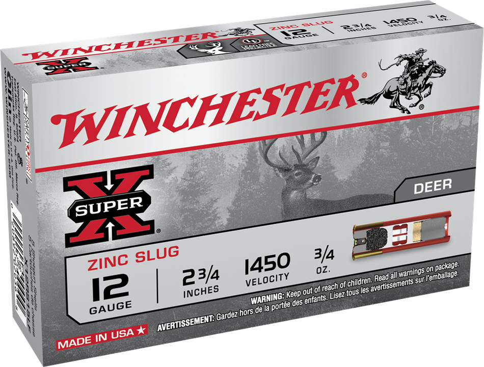 Winchester 12 Gauge Shotgun Ammo Super X Lead Free Zinc Slug 2.75 in 3/4 oz Slug