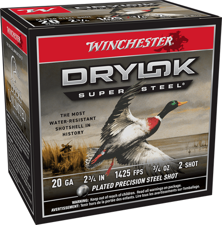 Winchester 20 Gauge Shotgun Ammo DRYLOK SUPER STEEL 2.75 in 3/4 oz #2