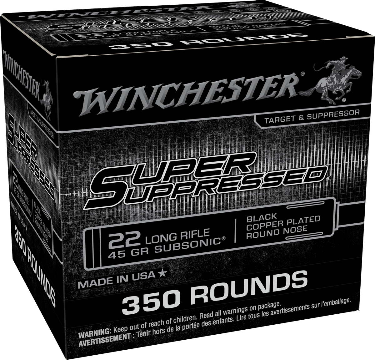 Winchester .22 Long Rifle SUPER SUPRESSED 45 grain Jacketed Hollow Point ammunition