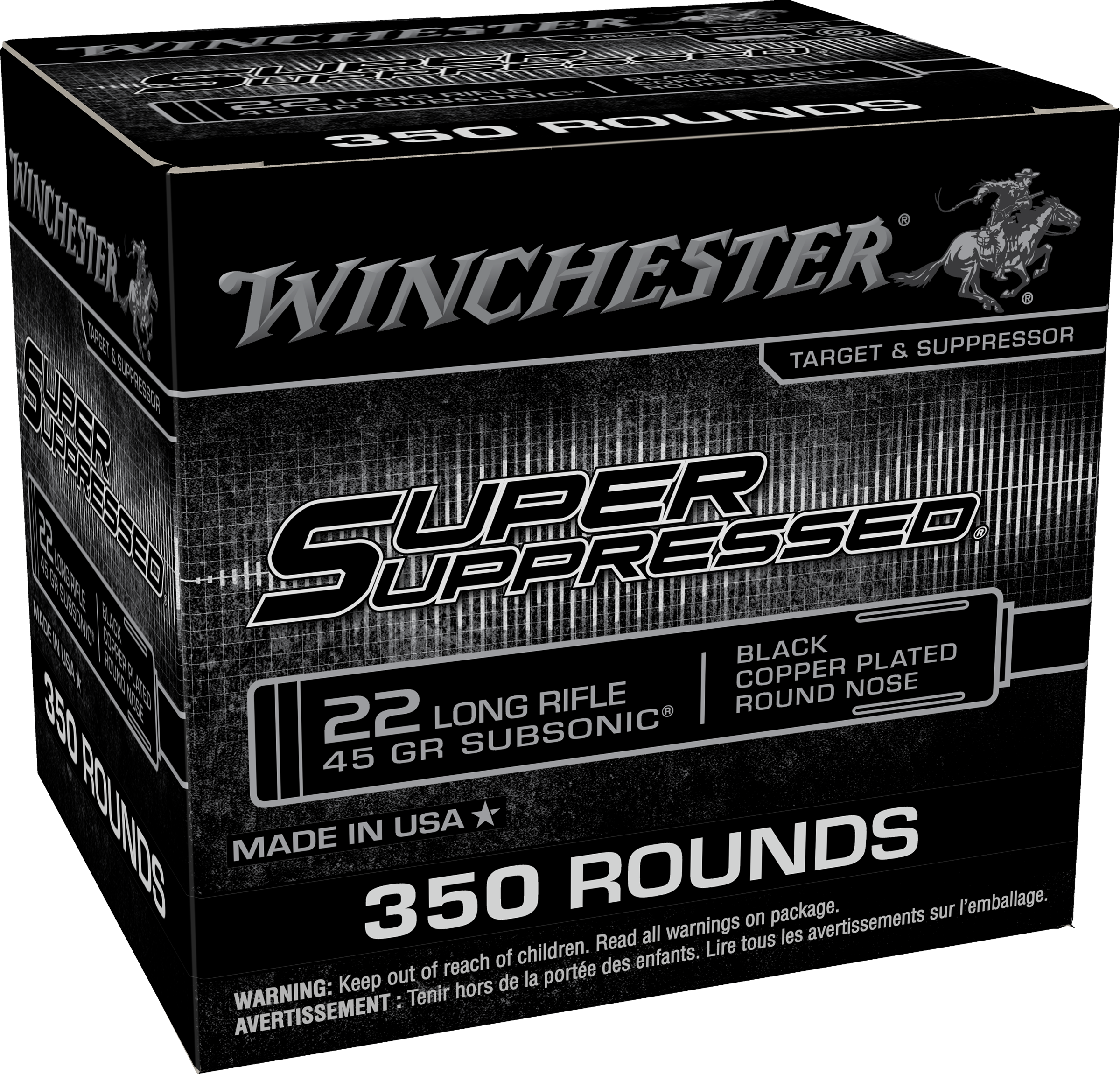 Winchester .22 Long Rifle SUPER SUPRESSED 45 grain Jacketed Hollow Point ammunition