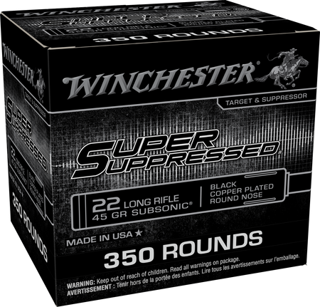 Winchester .22 Long Rifle SUPER SUPRESSED 45 grain Jacketed Hollow Point ammunition