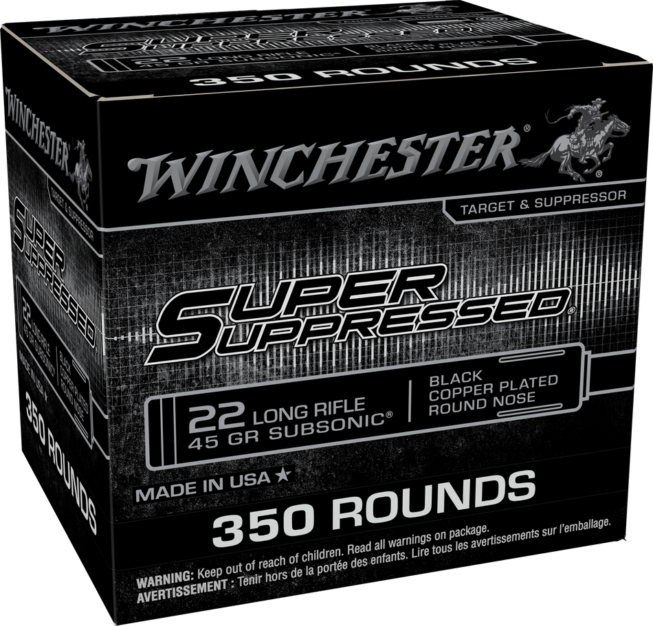 Winchester .22 Long Rifle SUPER SUPRESSED 45 grain Jacketed Hollow Point ammunition