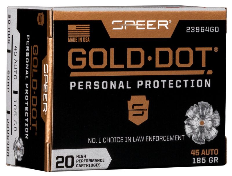 Speer .45 ACP/Auto Gold Dot 185 grain Hollow Point ammunition