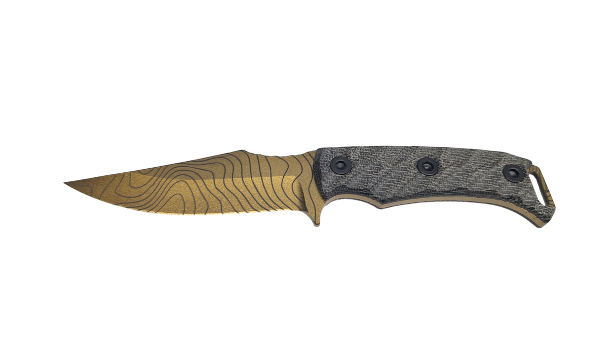HALF FACE BLADES TOSAHWI GOLD TOPO 4" BLADE, 8.1"OA, CPM S45VN STEEL, MICARTA GRIP