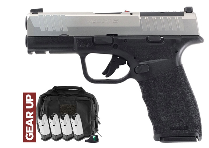 dSPRINGFIELD ARMORY HELLCAT PRO GEAR UP 9MM 3.7" STS/BLK OSP 5-10RD, VIRIDIAN, RNG BAG, CA COMP