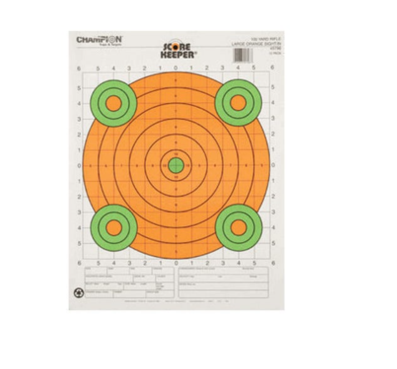 Champion Targets 45796 Fluorescent Large Sight-In Bullseye Hanging Paper Target Pistol/Rifle 12 PK