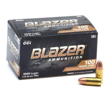 Blazer 9mm Luger / Parabellum Brass 115 grain Full Metal Jacket ammunition
