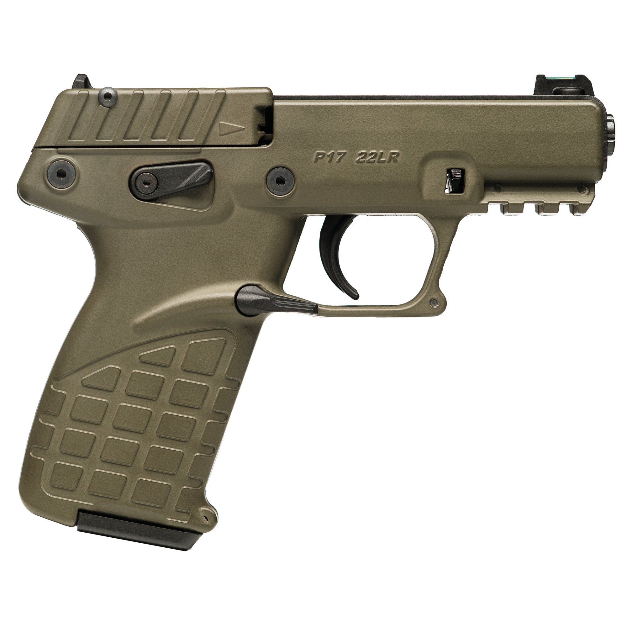 Kel-Tec P17BGRN P17 Compact Frame 22 LR 16+1 3.80" Black Steel Threaded Barrel, OD Green Serrated Slide, OD Green w/Black Controls Polymer Frame w/Picatinny Rail, OD Green Textured Grip, Ambidextrous