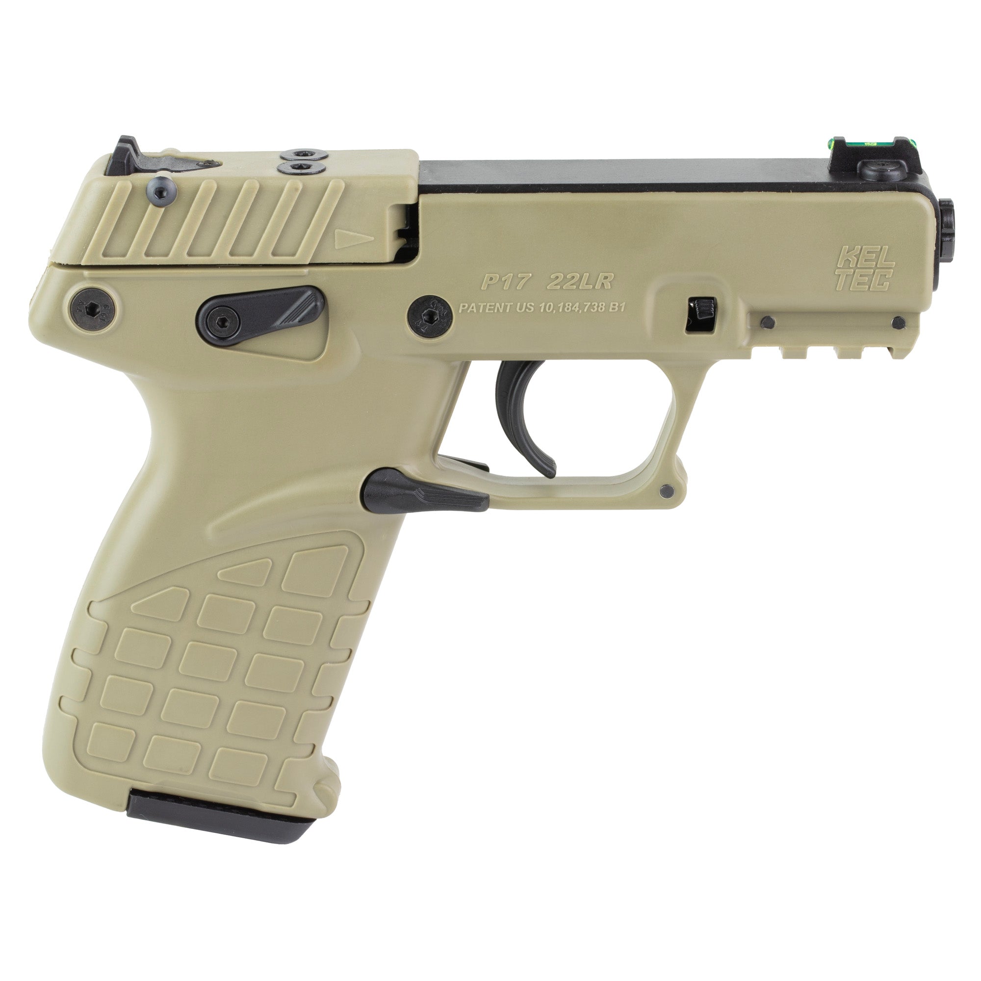Kel-Tec P17BTAN P17 Compact Frame 22 LR 16+1 3.80" Black Steel Threaded Barrel, Tan Serrated Slide, Tan w/Black Controls Polymer Frame w/Picatinny Rail, Textured Grip, Ambidextrous