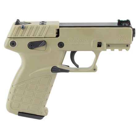 Kel-Tec P17BTAN P17 Compact Frame 22 LR 16+1 3.80" Black Steel Threaded Barrel, Tan Serrated Slide, Tan w/Black Controls Polymer Frame w/Picatinny Rail, Textured Grip, Ambidextrous