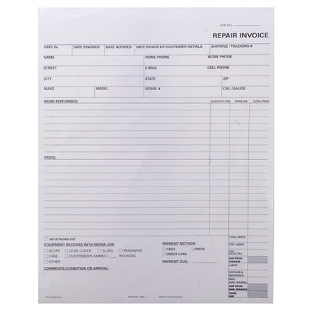 REPAIR LOG INVOICE FORMS, 2-PART, 100 PACK