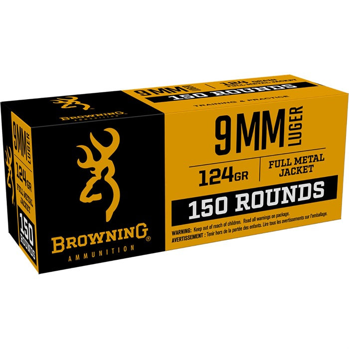 Browning 9mm Luger / Parabellum Training & Practice Value pack 124 grain Full Metal Jacket ammunition