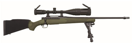 Mossberg 28122 Patriot Night Train 300 Win Mag Caliber with 3+1 Capacity, 24" Barrel, Matte Blued Metal Finish, OD Green Stock Right Hand Includes 6-24x50mm Scope & Bipod
