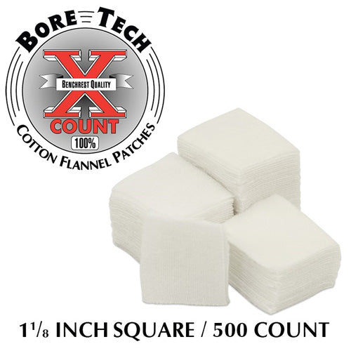 Bore Tech X-Count Cotton Flannel Patches 1-1/8" Square, 500 Per Bag