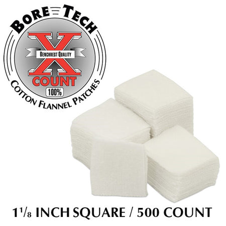 Bore Tech X-Count Cotton Flannel Patches 1-1/8" Square, 500 Per Bag