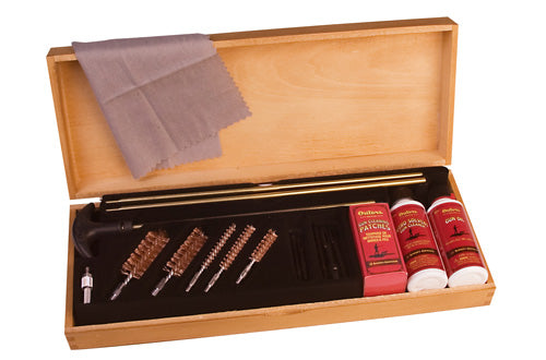 Universal Gun Cleaning Kit with Wooden Case, Brass Rods & Bronze Brushes