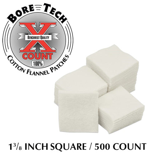 Bore Tech X-Count Cotton Flannel Patches 1-3/8" Square, 500 Per Bag