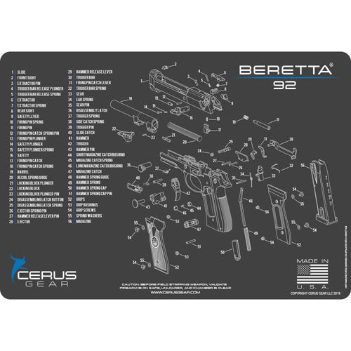 Beretta 92 Schematic Cleaning Mat - Cerus Blue Accent