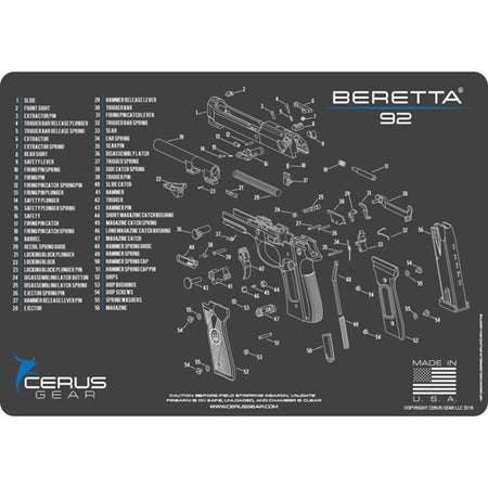 Beretta 92 Schematic Cleaning Mat - Cerus Blue Accent