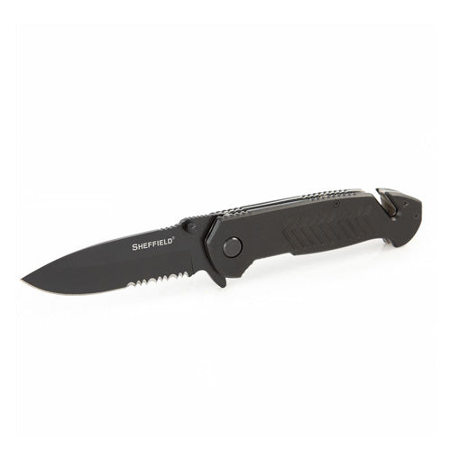 Sheffield Moab 3.5in Emergency Folding Knife Serrated Blade Glass Breaker Belt Cutter