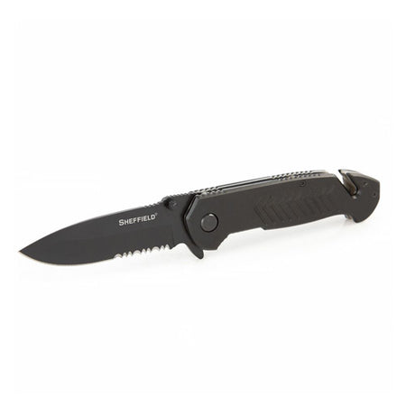Sheffield Moab 3.5in Emergency Folding Knife Serrated Blade Glass Breaker Belt Cutter
