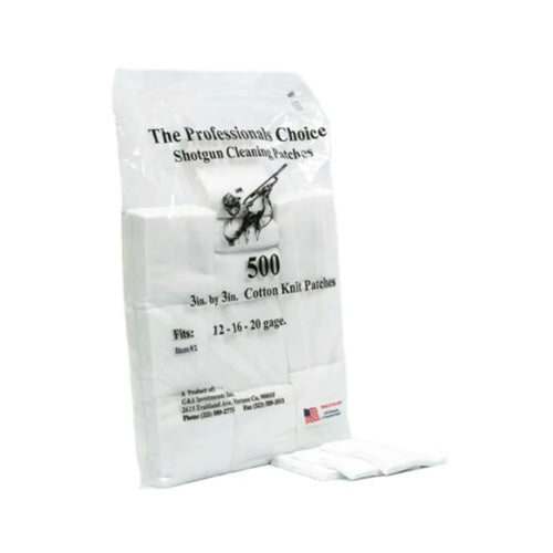 Shotgun Cleaning Patches 3"x3" Cotton Knit, 12/16/20 GA, Bag of 500