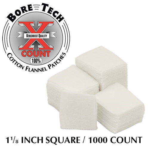 Bore Tech X-Count Cotton Flannel Patches 1-1/8" Square, 1000 Per Bag