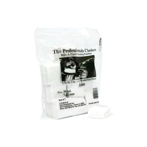 White Cotton Knit 2"x2" Firearm Cleaning Patches .30 Cal., Bag of 1000
