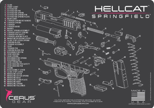 Springfield Hellcat Schematic Cleaning Mat Pink Padded 12x17