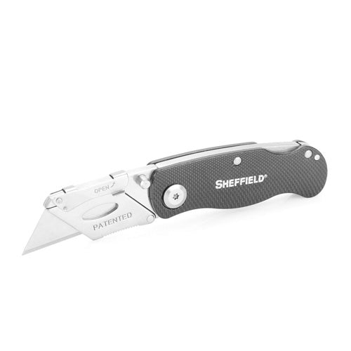 Sheffield Ultimate Lock Back Black Utility Knife Lightweight Aluminum Textured Grip